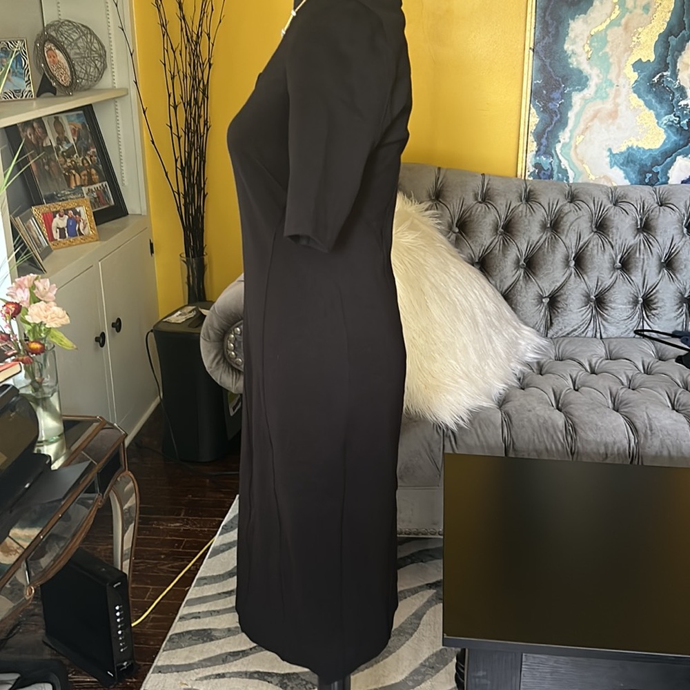 CABI Claire Ponte Dress Sheath Short Sleeve 2 Black Zip Midi, zip up back/split - Picture 4 of 9